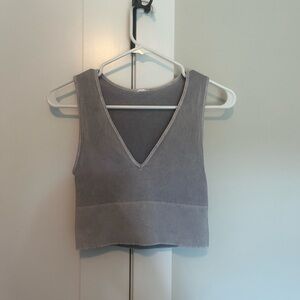 Source Unknown Charcoal Ribbed V-Neck Tank Top